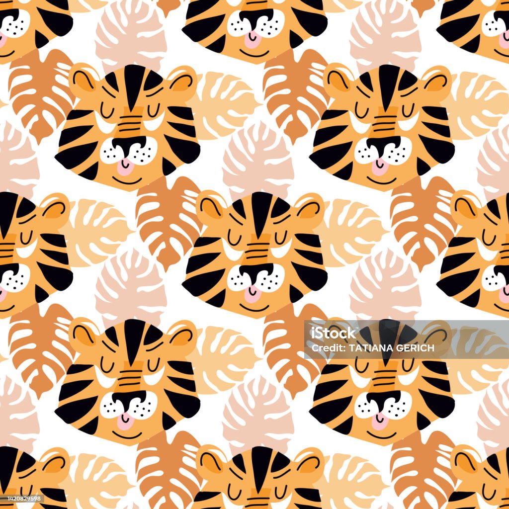 Little Tiger Pattern Tiger Baby Pattern 17 Stock Illustration - Download Image Now - Animal ...