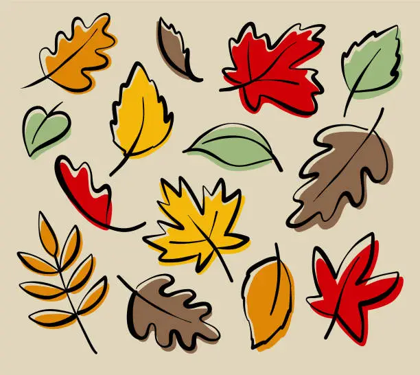 Vector illustration of Autumn Leaf Doodles