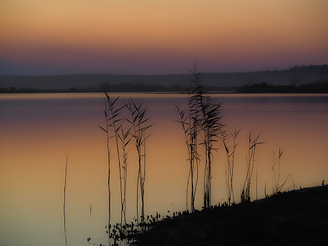 Beautiful sunset over silent lake