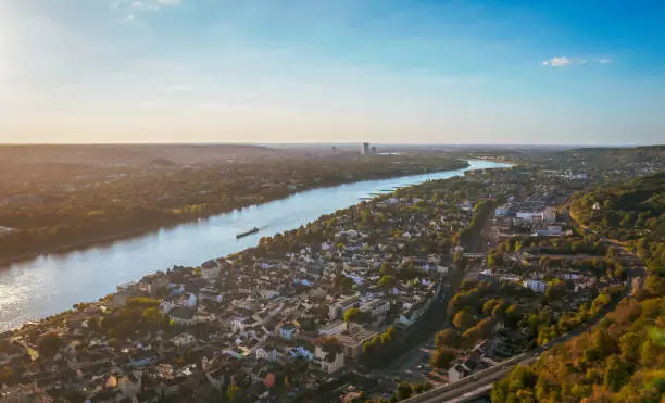 Beautiful aerial view of Bonn cityskyline and Rhine river from Konigswinter, Germany