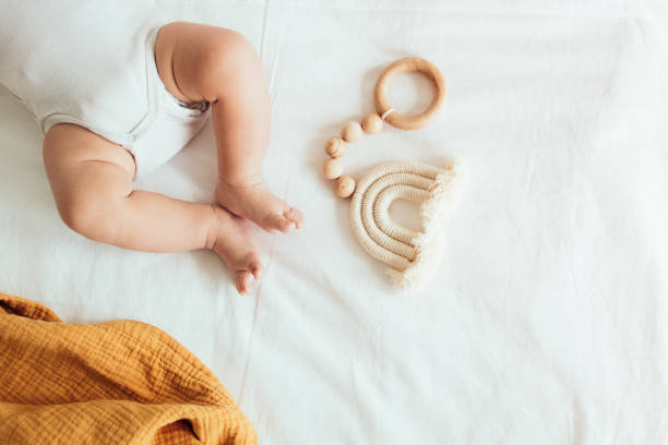 Baby wooden toy playing