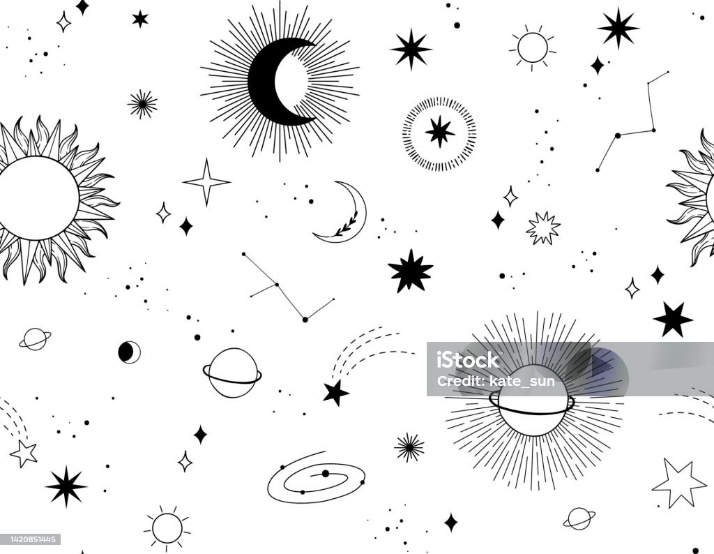 Univers Stars Pattern Modern Hand Drawn Vector Seamless Pattern Of Planet Star Sun Comet ...