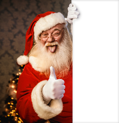 Santa with blank empty white poster