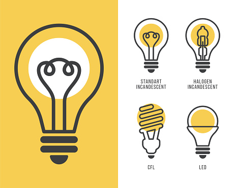 Set of basic types of lamps. Line modern vector icons of lamps isolated