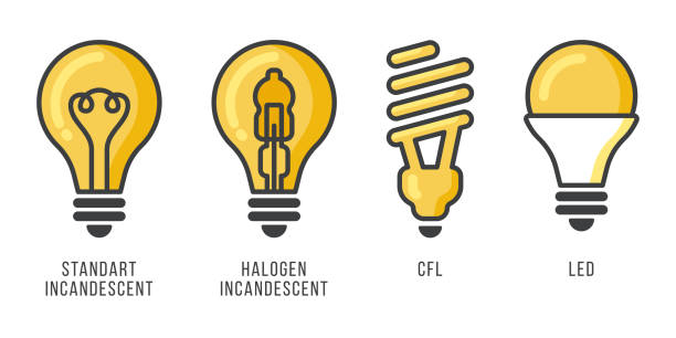 illustrations, cliparts, dessins animés et icônes de icônes vectorielles modernes colorées de lampes - ampoule led
