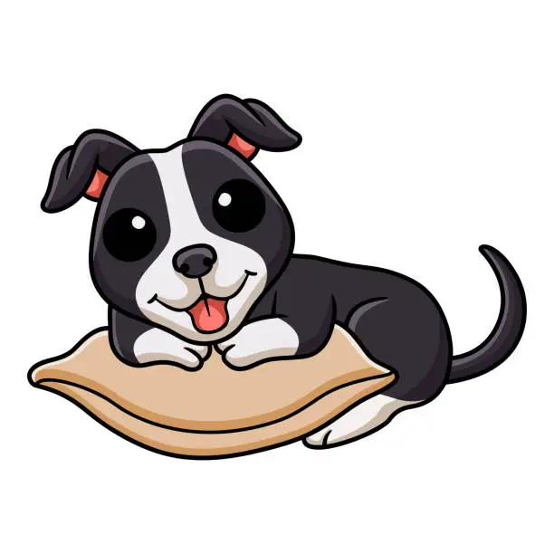 Vector illustration of Cute american staffordshire terrier dog cartoon on the pillow