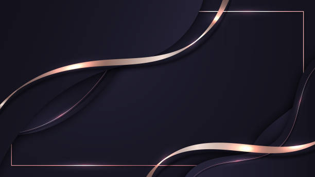 Abstract 3D luxury purple color wave lines with shiny pink gold curved line decoration and frame glitter lighting on gradient dark background Abstract 3D luxury purple color wave lines with shiny pink gold curved line decoration and frame glitter lighting on gradient dark background. Vector illustration ribbon flow stock illustrations