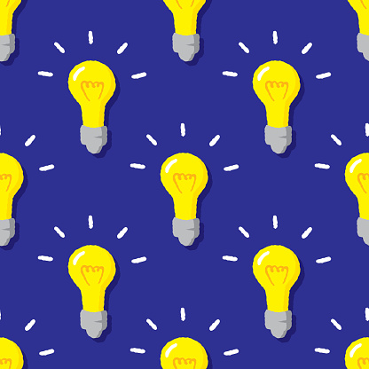 Vector illustration of hand drawn lightbulbs against a blue background with textured effect.