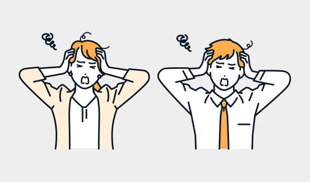 Vector illustration material of a business person who is worried about holding his head Vector illustration material of a business person who is worried about holding his head man regret stock illustrations