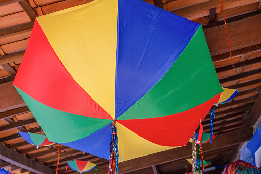 Olinda, Pernambuco, Brazil:Carnival frevo umbrellas for sale