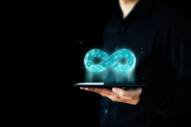 istock Concept save energy efficiency. Hand holding icon infinity sign 1420878701