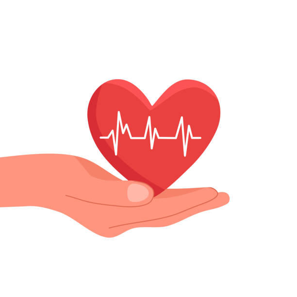 Heart care concept vector illustration. Medical heart on hand in flat design on white background. vector art illustration