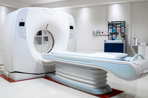 Wide view of CT scanner room