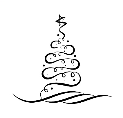 christmas tree doodle line art design background