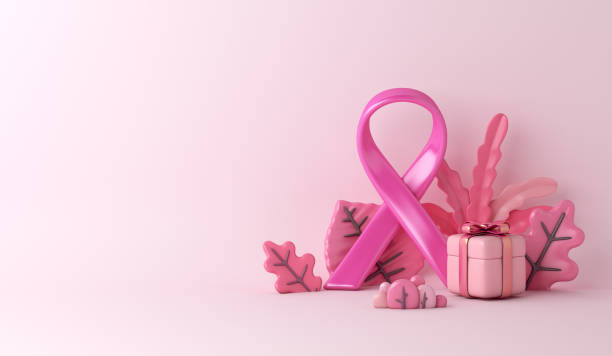 istock Breast cancer awareness ribbon with gift box decoration background, copy space text, 3d rendering illustration 1420881373
