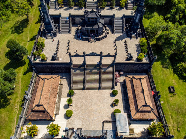 view of hue citadel and view of hue city, vietnam. emperor palace complex, hue province, vietnam - marble imagens e fotografias de stock