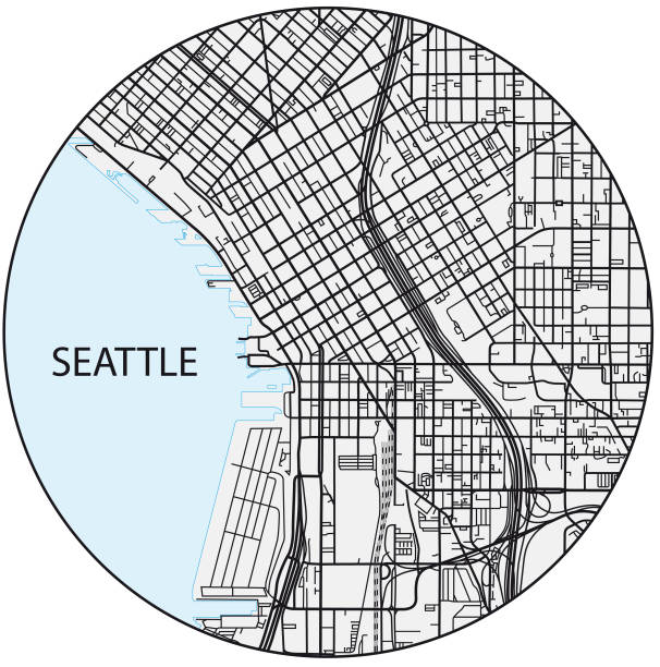 zarys mapy miasta seattle, waszyngton, stany zjednoczone - borough of north east stock illustrations