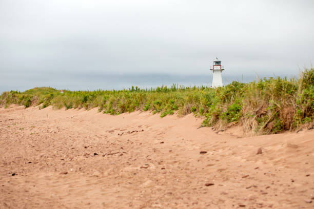 New London Lighthouse among sea grass on Prince Edward Island
