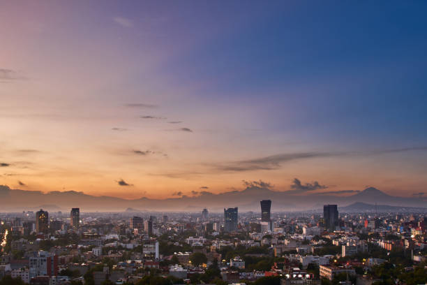 aerial view of mexico city during sunrise aerial view of mexico city during sunrise mexico city stock pictures, royalty-free photos & images