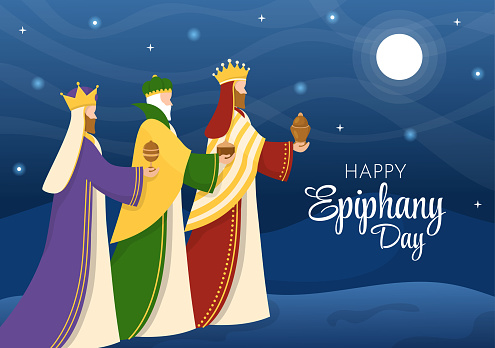 Happy Epiphany Day Template Hand Drawn Cartoon Flat Illustration Christian festival to Faith on the Divinity of Jesus Since His Coming to the World