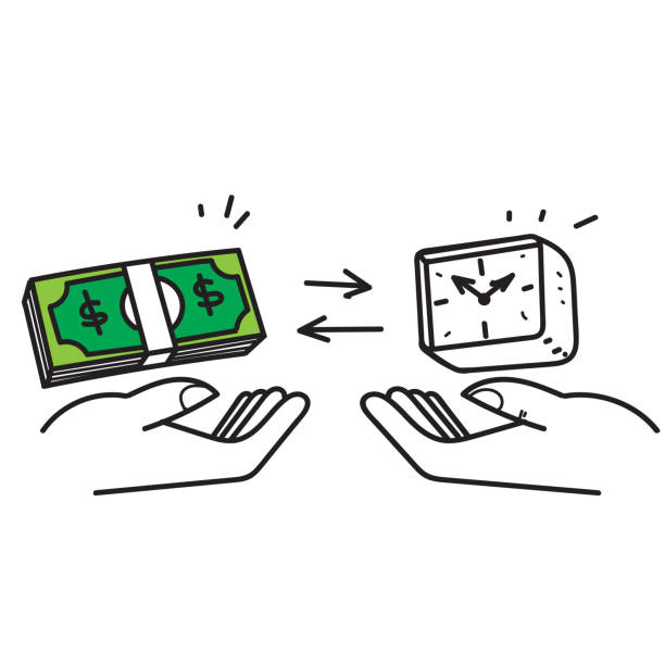 handgezeichnetes kritzeleien geld für zeitkonzept tauschen - time is money stock-grafiken, -clipart, -cartoons und -symbole