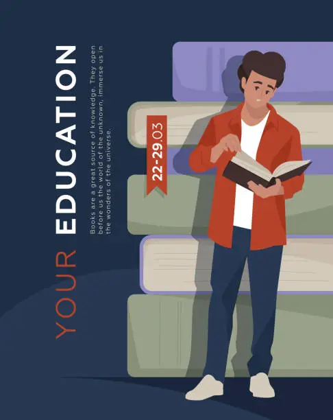 Vector illustration of Guy with a book. Banner on the book theme.