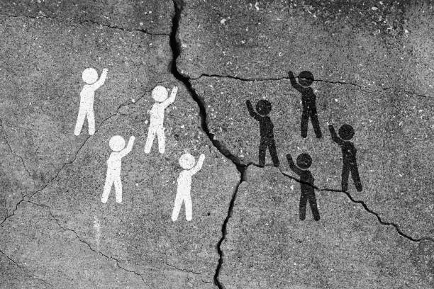 The pictogram of racial conflict. Whites and blacks are bickering and there are cracks between them. conflict stock pictures, royalty-free photos & images