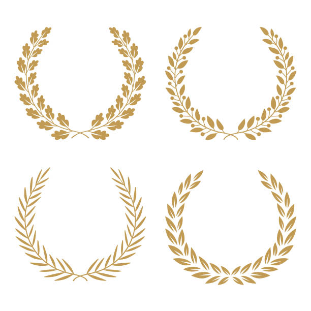 illustrations, cliparts, dessins animés et icônes de couronnes d'or - feuille de laurier
