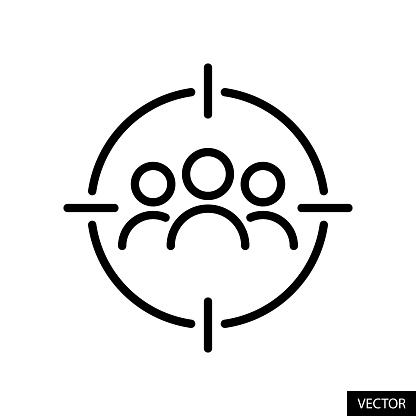 Target people or person, Audience targeting concept vector icon in line style design for website design, app, UI, isolated on white background. Editable stroke. EPS 10 vector illustration.