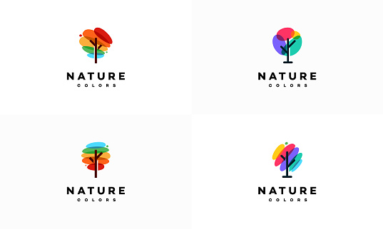 Set of Colorful Tree Plant  vector, Agriculture  designs template, design concept, , type element for template