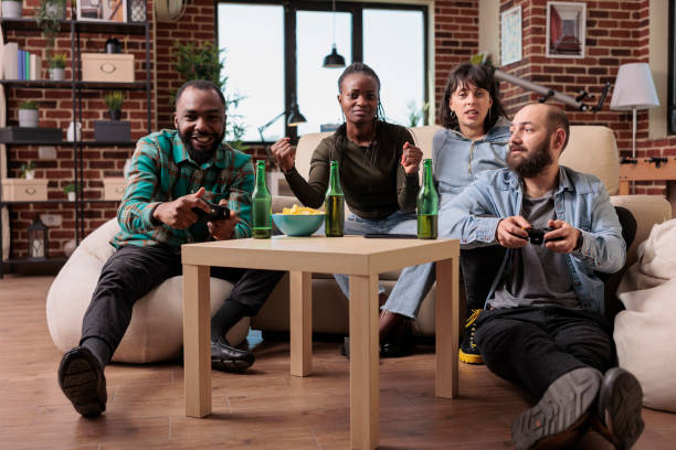 istock Group of friends having fun with video games competition 1420912119