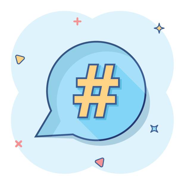 istock Vector cartoon hashtag icon in comic style. Social media marketing concept illustration pictogram. Hashtag network business splash effect concept. 1420915722