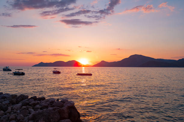 istock Boat in sunset floating on the sea in Turkey 1420916385