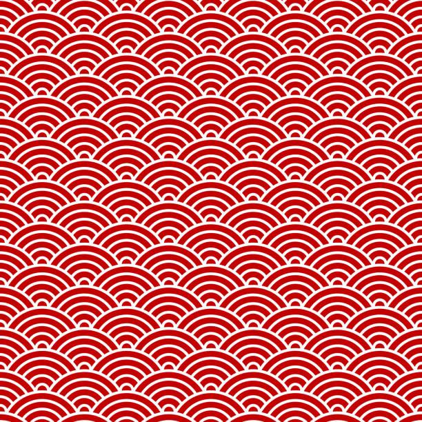 istock Chinese and Japanese seamless pattern. Traditional asian ornament, oriental New Year decoration. Modern red background, geometric texture with waves. Vector illustration 1420917682