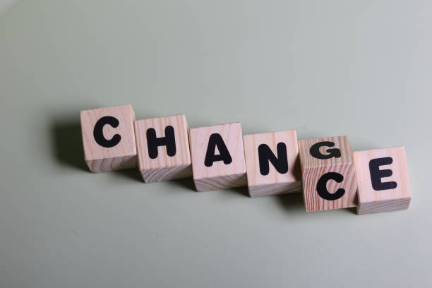 istock Change word on wooden block  on green background 1420918621