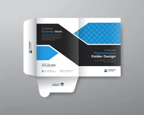 Vector illustration of Business folder for files, presentation folder blue color design. the layout is for posting Information about the comapany, corporate folder, text, modern, Creative.