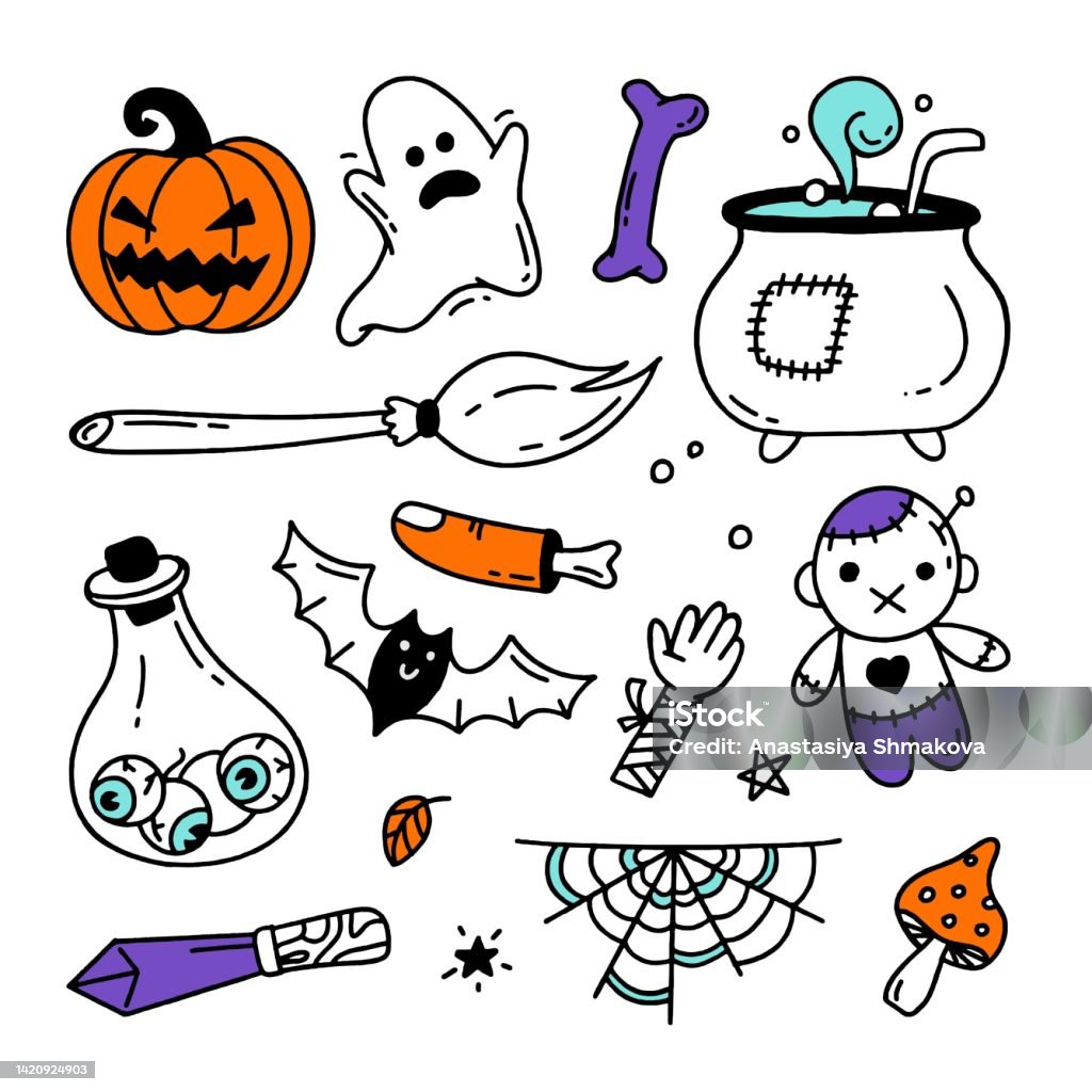 Set Of Halloween Elements Doodle Style Vector Design Illustration set-of-halloween-elements-doodle-style-vector-design-illustration