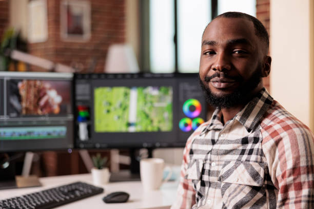 istock Portrait of freelancer working on video editing 1420926890