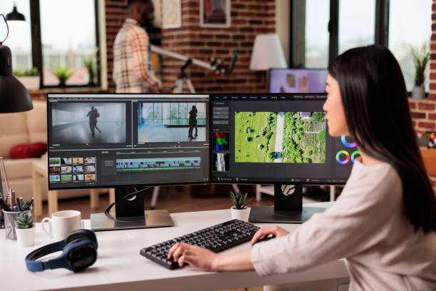 istock Asian freelancer editing audio film montage 1420927030