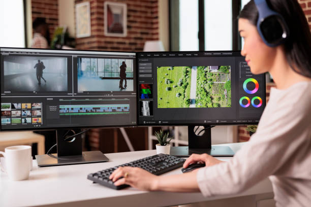 istock Video editor editing audio film montage 1420927046