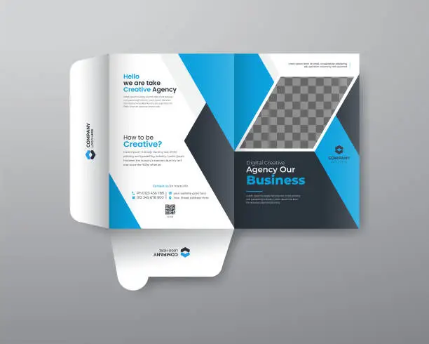Vector illustration of Business folder for files, presentation folder blue color design. the layout is for posting Information about the comapany, corporate folder, text, modern, Creative.