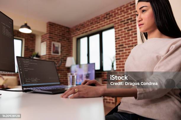 Asian Software Developer Using Terminal Window Stock Photo - Download ...