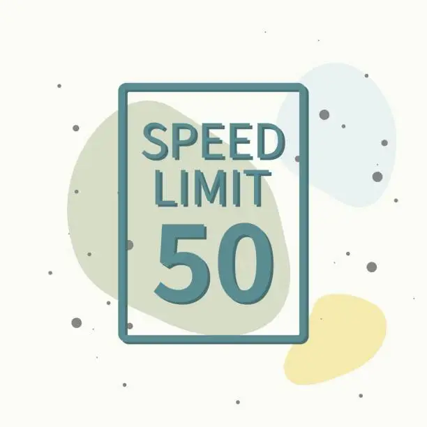 Vector illustration of Vector Speed Limit 50 mph on multicolored background.