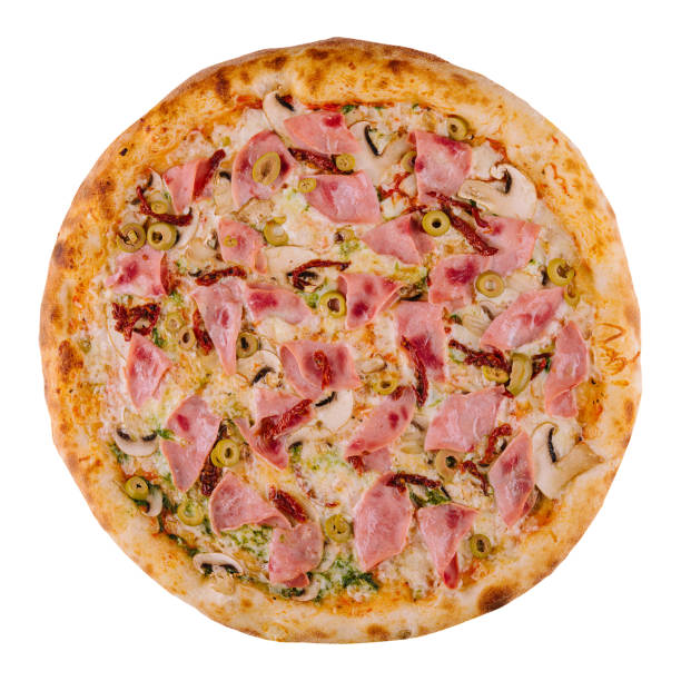istock Pizza ham and mushroom isolated in white background 1420931761