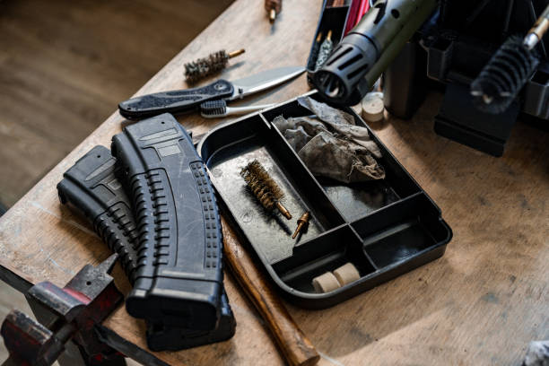 Detail of the cleaning and maintenance tools of a 9mm caliber pistol