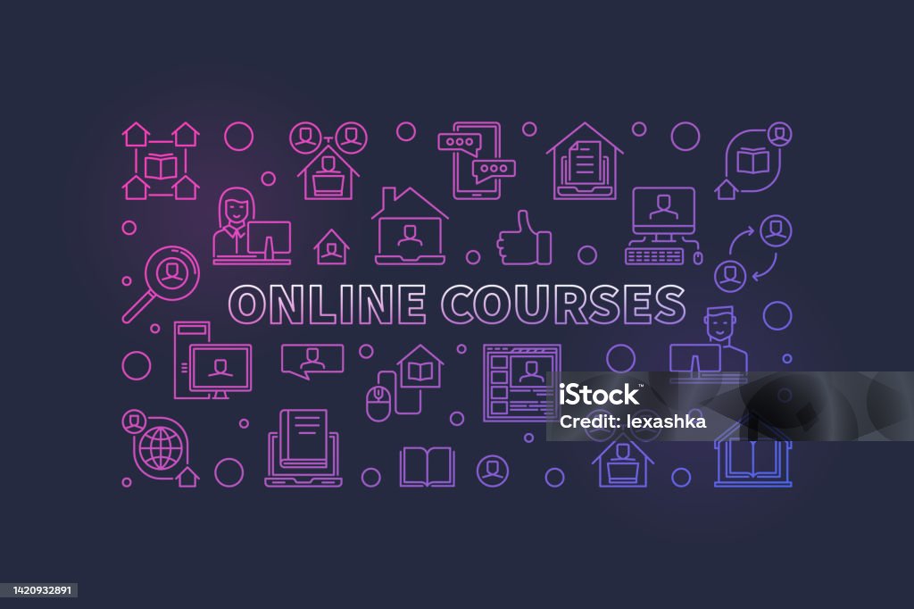 Course Add Background Online Courses Vector Colorful Outline Horizontal Banner Stock ...