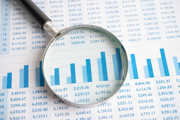 istock Magnifying glass on chart graph spreadsheet paper. Financial development, Banking Account, Statistics, economy, Stock exchange trading, Business office company meeting concept. 1420940102
