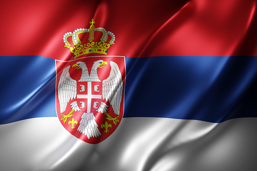 3d rendering of a detail of a silked Serbia flag