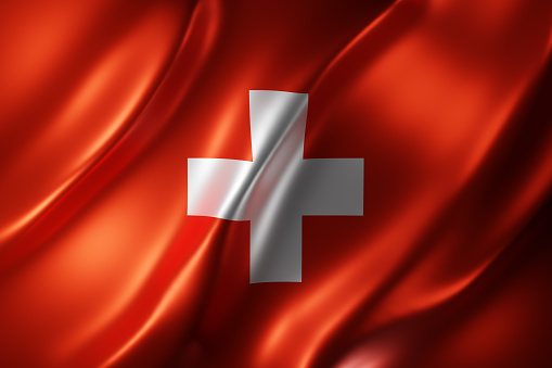 3d rendering of a detail of a silked Switzerland flag
