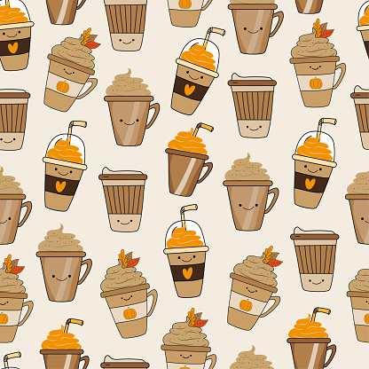 Pumpmikn spice latte seamless pattern -  Good for poster, card, banner, trextile print, wrappnig and wallpaper design.